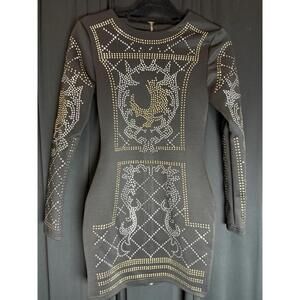 Miss Ord Long Sleeve Body Con mini Dress With Gold And Silver Metallic Small